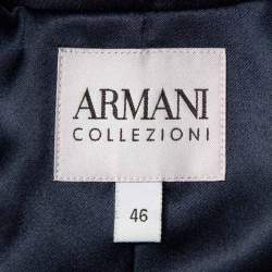 Pre Owned Armani Collezioni Midnight Blue Velvet Embellished Mesh Collar Blazer & Wide Leg Pants L