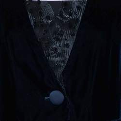 Pre Owned Armani Collezioni Midnight Blue Velvet Embellished Mesh Collar Blazer & Wide Leg Pants L