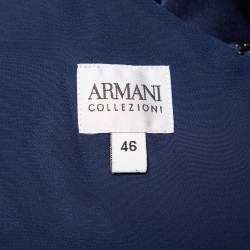 Pre Owned فستان أرماني كوليزيوني حرير ساتان أزرق كحلي ساتان ديرابيه مقاس كبير - لارج