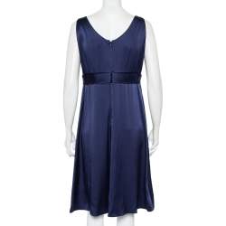 Pre Owned فستان أرماني كوليزيوني حرير ساتان أزرق كحلي ساتان ديرابيه  مقاس كبير - لارج