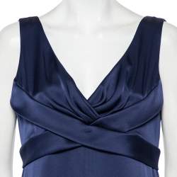 Pre Owned فستان أرماني كوليزيوني حرير ساتان أزرق كحلي ساتان ديرابيه مقاس كبير - لارج