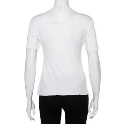 مملوكة مسبقًا Armani Collezioni White Knit Draped Neck Detail Top M