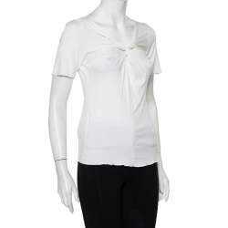 مملوكة مسبقًا Armani Collezioni White Knit Draped Neck Detail Top M