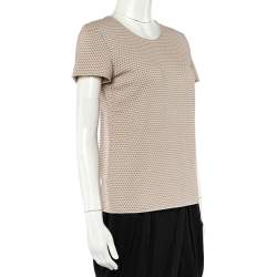 Pre Owned Armani Collezioni Beige Embossed Knit Short Sleeve Top L