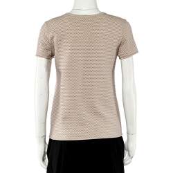 Pre Owned Armani Collezioni Beige Embossed Knit Short Sleeve Top L