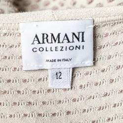 Pre Owned Armani Collezioni Beige Embossed Knit Short Sleeve Top L