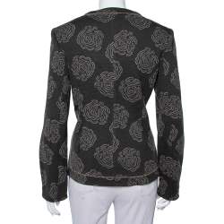 Pre Owned Armani Collezioni Grey Italian Rose Jacquard Knit Button Front Blazer XL