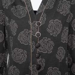 Pre Owned Armani Collezioni Grey Italian Rose Jacquard Knit Button Front Blazer XL