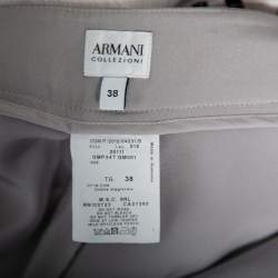 Pre Owned Armani Collezioni Grey Crepe Bow Detail Collarless Jacket & Straight Leg Trousers S