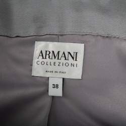 Pre Owned Armani Collezioni Grey Crepe Bow Detail Collarless Jacket & Straight Leg Trousers S