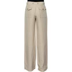 Pre Owned Armani Collezioni Beige Linen And Silk Wide Leg Trousers M