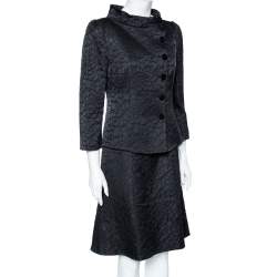 Armani Collezioni Black Jacquard Wool Sleeveless Dress & Button Front Jacket M
