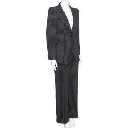 Pre Owned Armani Collezioni Black Pin Striped Crepe Single Breasted Suit M 