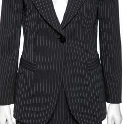 Pre Owned Armani Collezioni Black Pin Striped Crepe Single Breasted Suit M 