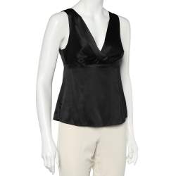 مملوكة مسبقًا Armani Collezioni Black Silk Satin Sleeveless Top M