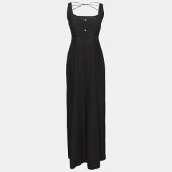 Pre Owned Armani Collezioni Black Acetate Back Embellished Side Slit Maxi Dress M