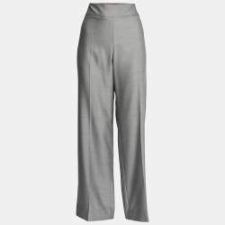 Pre Owned Armani Collezioni Grey Wool Crepe Straight Leg Pants L