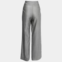 Pre Owned Armani Collezioni Grey Wool Crepe Straight Leg Pants L