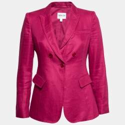 Pre Owned Armani Collezioni Fuchsia Linen Double Breasted Blazer S