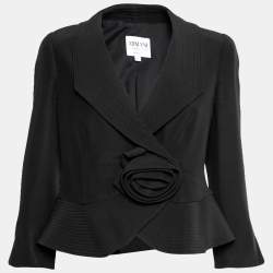 Pre Owned Armani Collezioni Black Crepe Appliqued Blazer M