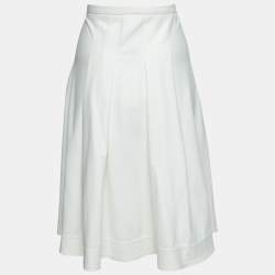 Pre Owned Armani Collezioni Cream Cotton Pleated Flared Midi Skirt L 