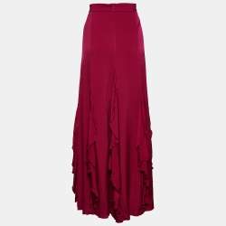 Pre Owned Armani Collezioni Pink Silk Satin Ruffle Detail Maxi Skirt M