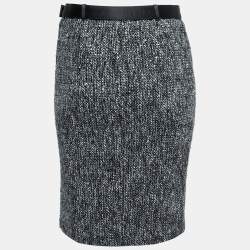 Pre Owned Armani Collezioni Black Monochrome Tweed Belted Skirt S