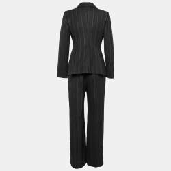 Pre Owned Armani Collezioni Charcoal Grey Pinstriped Wool Tailored Suit M