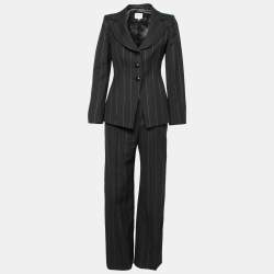 Pre Owned Armani Collezioni Charcoal Grey Pinstriped Wool Tailored Suit M