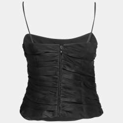 Pre Owned Armani Collezioni Black Textured Silk Gathered Camisole M