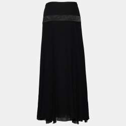Pre Owned Armani Collezioni Black Silk Paneled Midi Skirt S