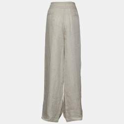 مملوكة مسبقًا Armani Collezioni Light Beige Linen Flared Trousers L Waist 35" 