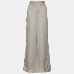مملوكة مسبقًا Armani Collezioni Light Beige Linen Flared Trousers L Waist 35" 