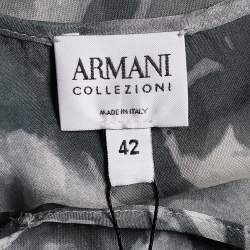 Pre Owned بلوزة أرماني كوليزوني حرير شفافة بطبعة رمادية مقاس متوسط - ميديم