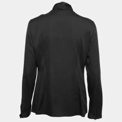 Pre Owned Armani Collezioni Black Silk Tie-Neck Blouse M