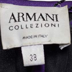 Pre Owned Armani Collezioni Purple & Black Floral Print Belted Dress S