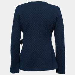 مملوكة مسبقًا Armani Collezioni Navy Blue Embossed Tie-Up Detail Blazer M