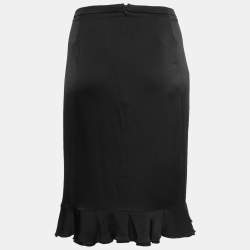Pre Owned Armani Collezioni Black Silk Satin Ruffle Trimmed Skirt XL