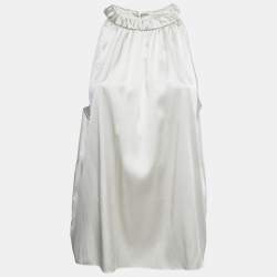 Pre Owned Armani Collezioni Silver Satin Silk Sleeveless Top XL