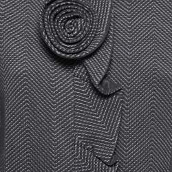 Pre Owned Armani Collezioni Grey Chevron Pattern Floral Detail Ruffled Blazer XL
