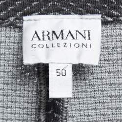 Pre Owned Armani Collezioni Grey Chevron Pattern Floral Detail Ruffled Blazer XL