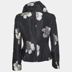 Pre Owned Armani Collezioni Black Floral Jacquard Cowl Neck Blazer M