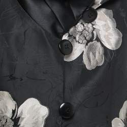 Pre Owned Armani Collezioni Black Floral Jacquard Cowl Neck Blazer M
