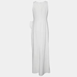 Pre Owned Armani Collezioni White Crepe Draped Sleeveless Faux Wrap Maxi Dress M