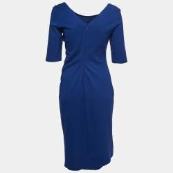 Pre Owned Armani Collezioni Blue Knit Braid Detail Midi Dress M