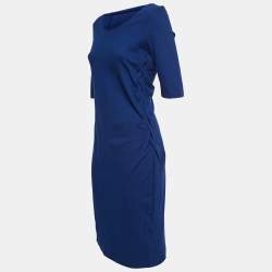 Pre Owned Armani Collezioni Blue Knit Braid Detail Midi Dress M