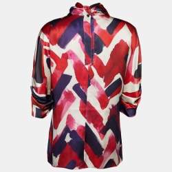 Pre Owned Armani Collezioni Multicolor Printed Silk Draped Top L