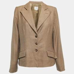 Armani Collezioni Dark Beige Patterned Wool Single Breasted Blazer L