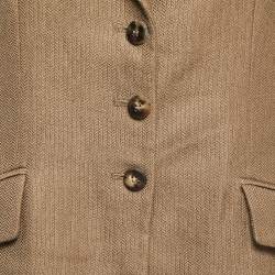 Armani Collezioni Dark Beige Patterned Wool Single Breasted Blazer L