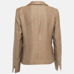 Armani Collezioni Dark Beige Patterned Wool Single Breasted Blazer L